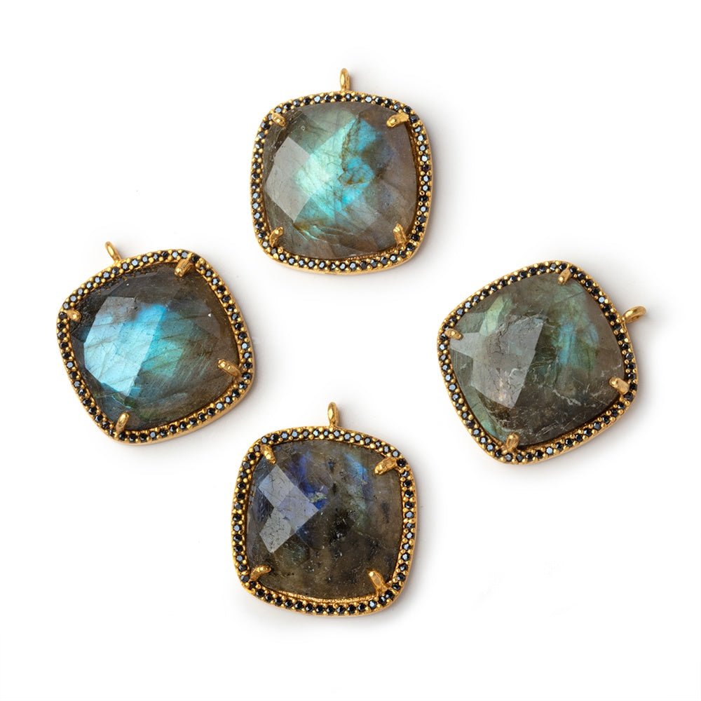 21mm Vermeil & Black CZ Bezel Labradorite Cushion Pendant 1 Focal
