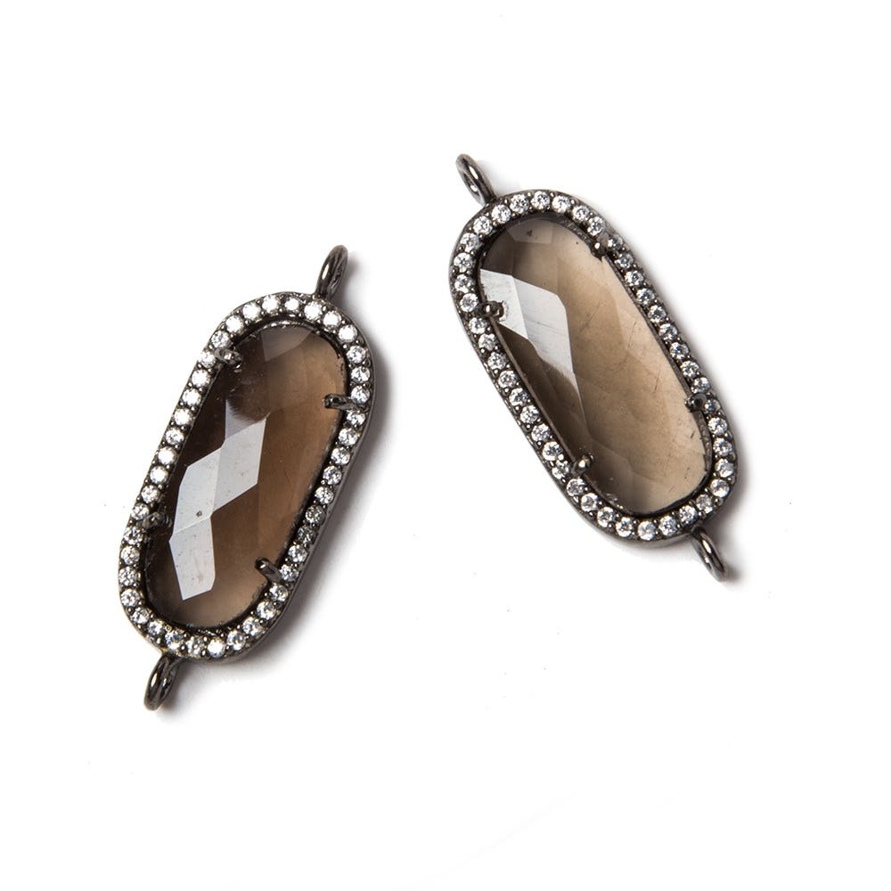 21x10.5mm Black Gold CZ Bezel Smoky Hydro Quartz Oval Connector 1 piece