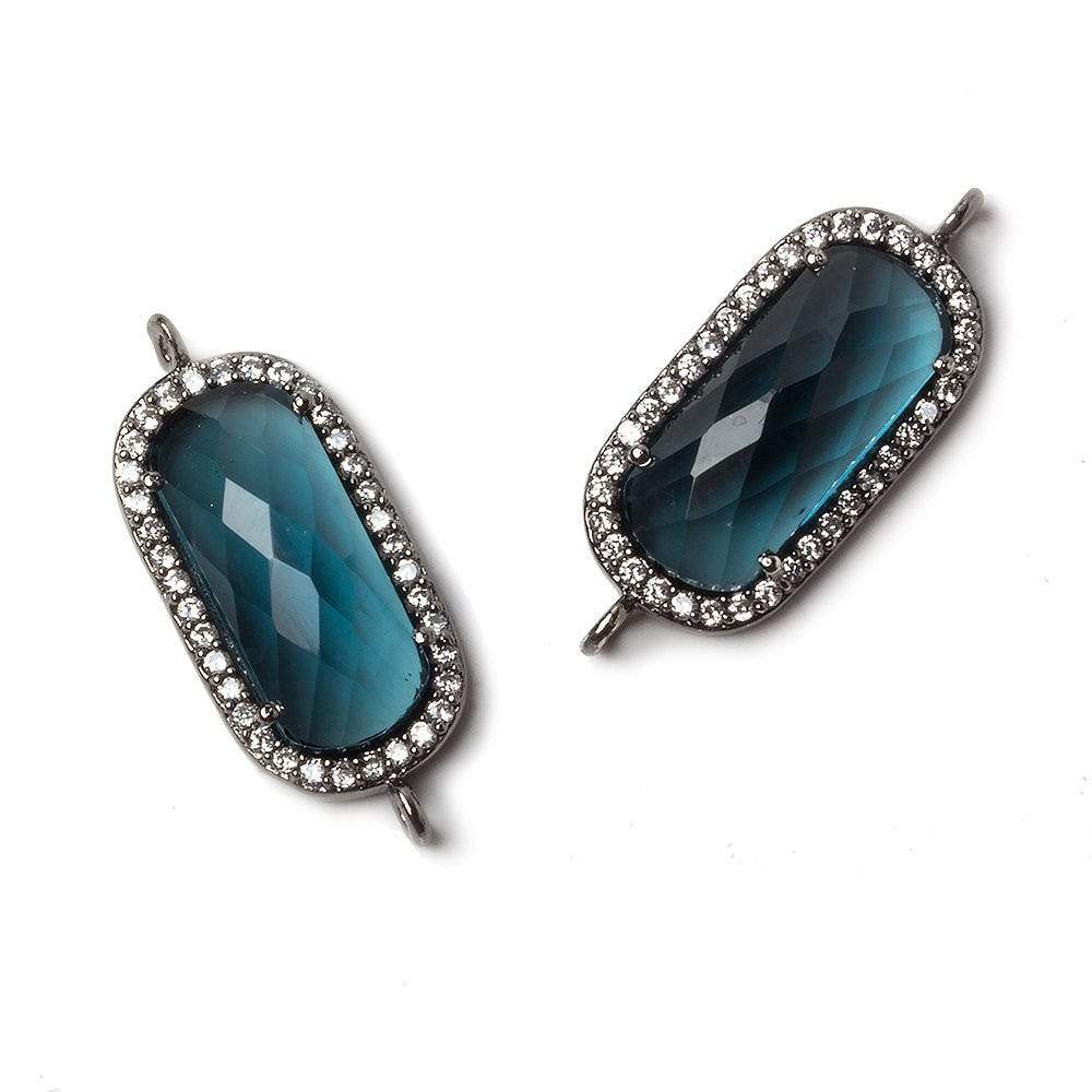 21x10.5mm Black Gold Bezeled CZ & London Blue Quartz Oval Connector 1 pc