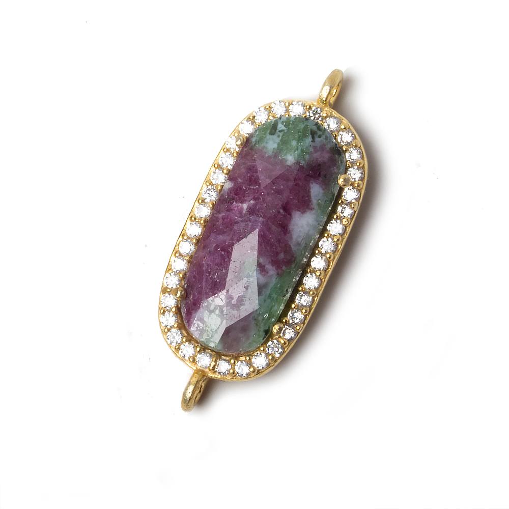 21x10.5mm Gold Bezeled CZ & Ruby in Zoisite Oval Connector 1 pc