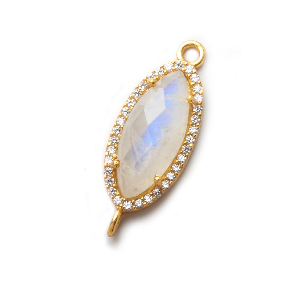 21x10mm Gold CZ Bezel Rainbow Moonstone Marquise Connector 1 piece