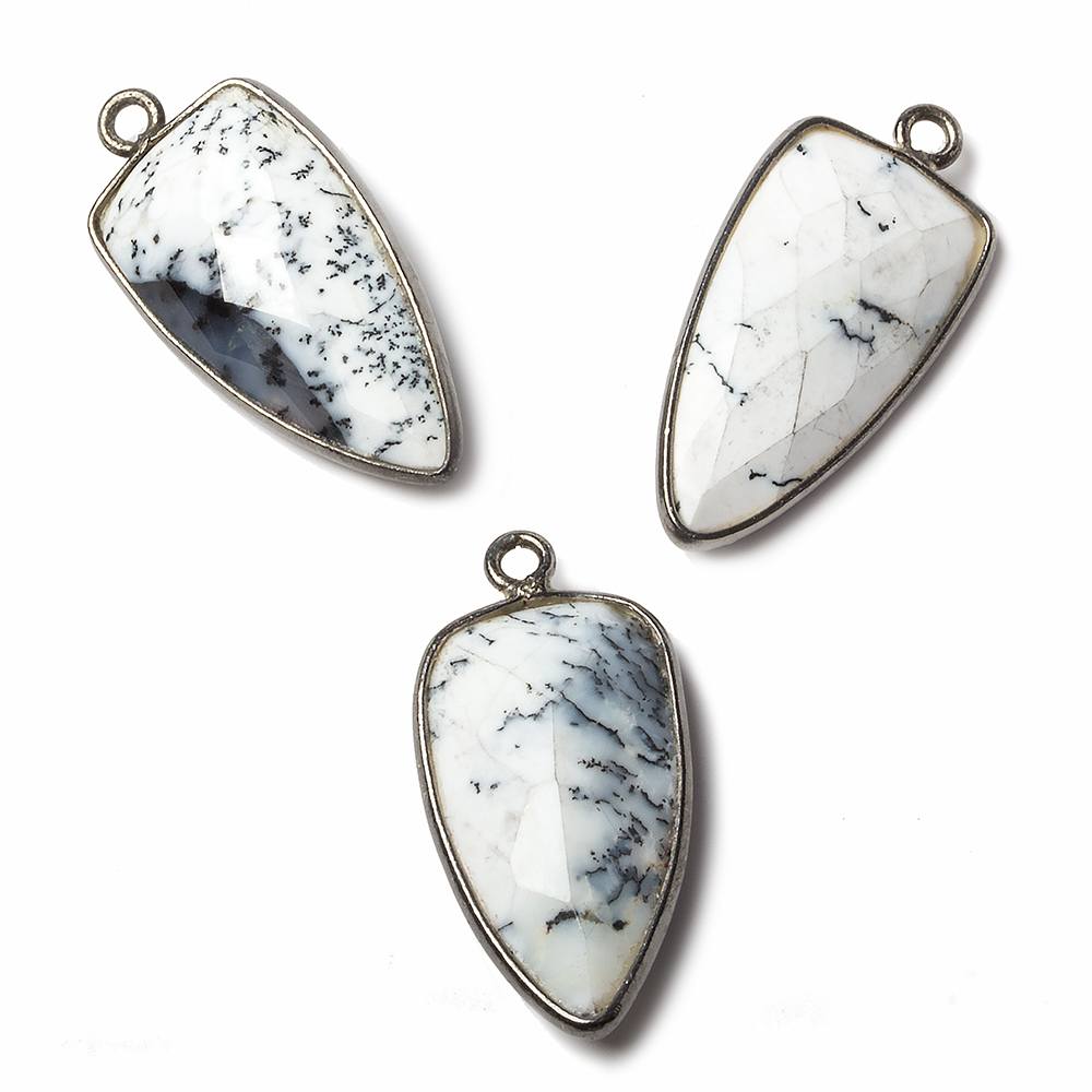 21x11mm Black Gold Bezel Dendritic Opal faceted point 1 focal bead