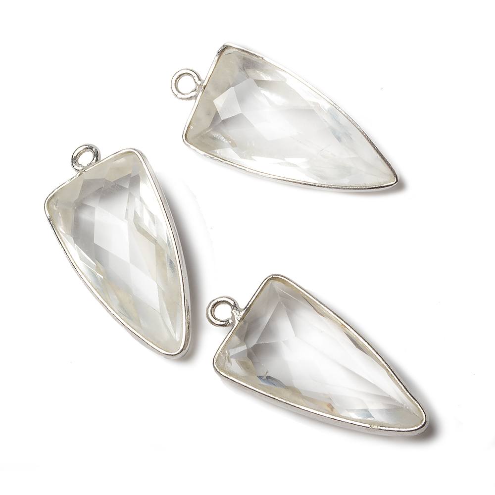 21x11mm Silver Bezel Crystal Quartz faceted point 1 focal bead