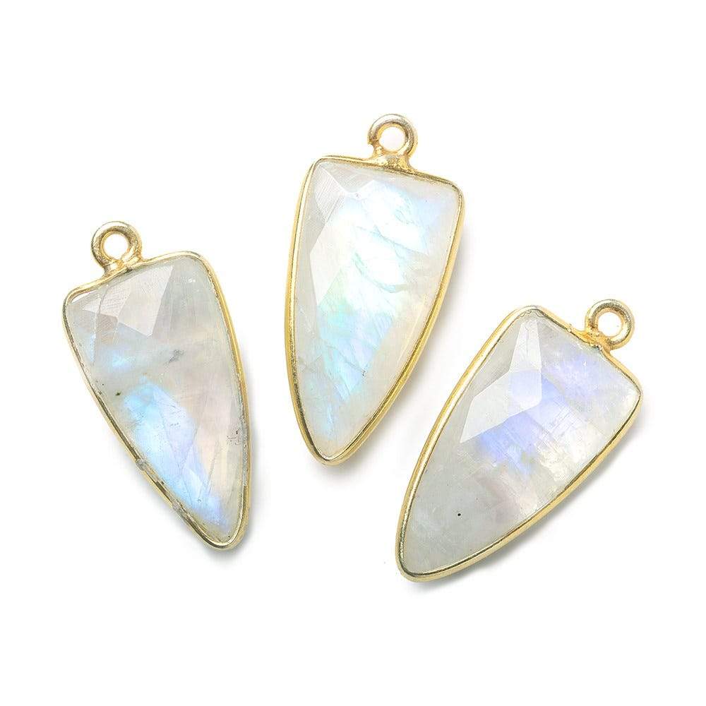 21x11mm Vermeil Bezel Rainbow Moonstone faceted point 1 focal bead