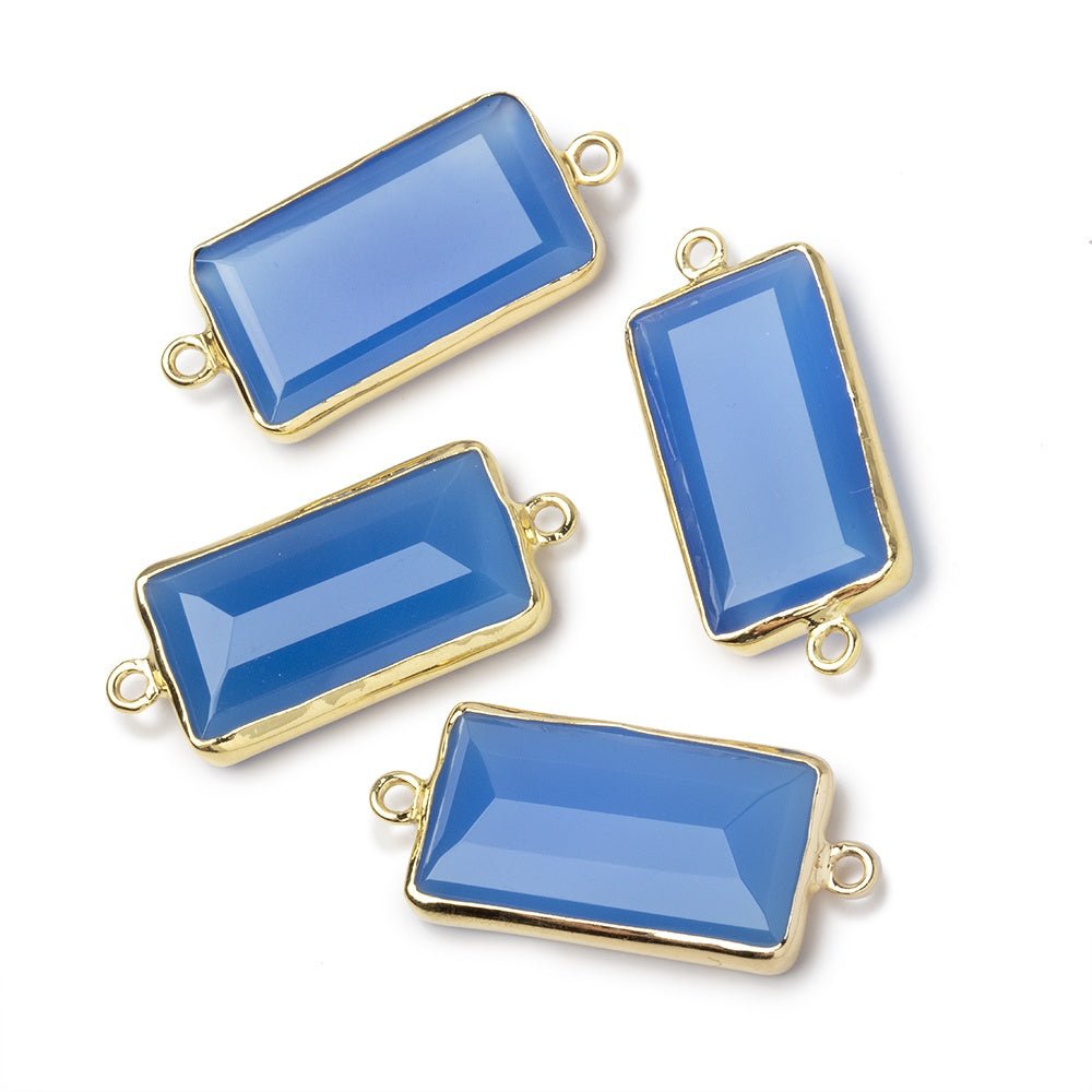 21x12mm Vermeil Bezel Santorini Blue Chalcedony Rectangle Connector 1 Focal