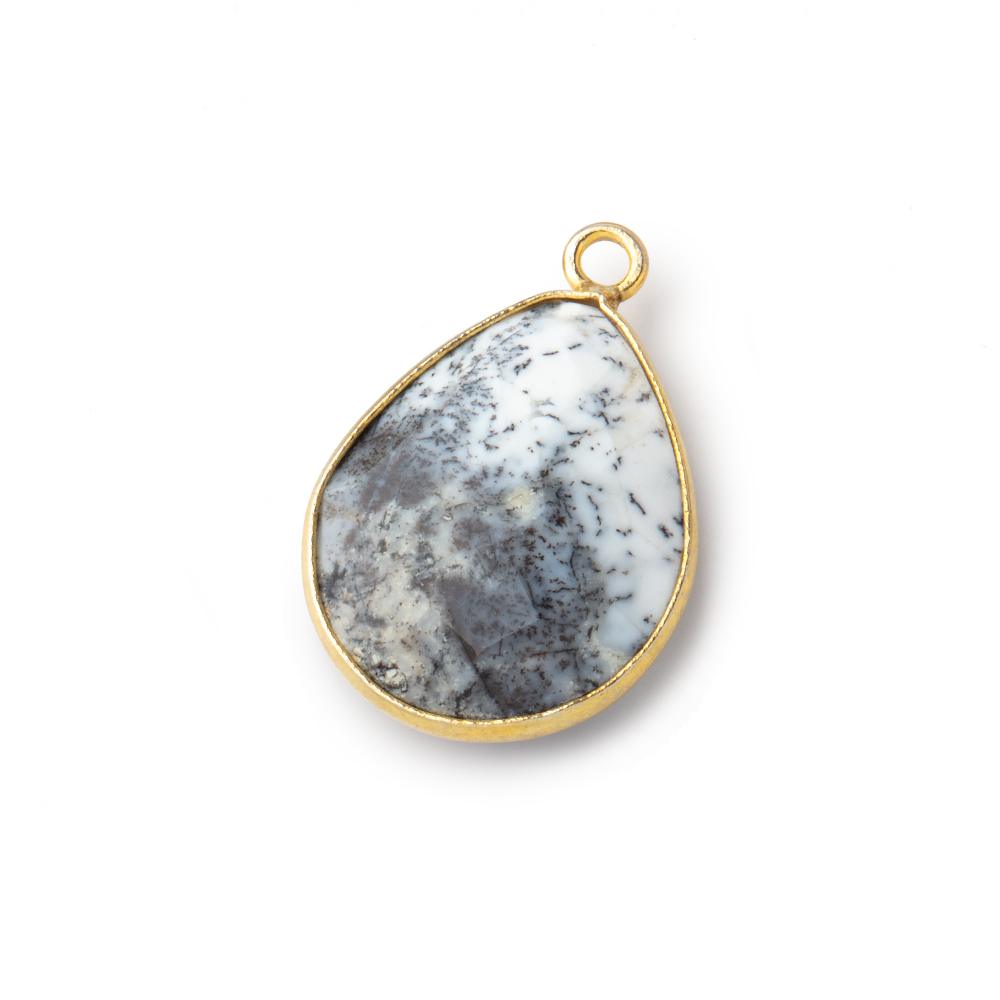 21x16mm Vermeil Bezel Dendritic Opal Faceted Pear Pendant 1 Focal Piece