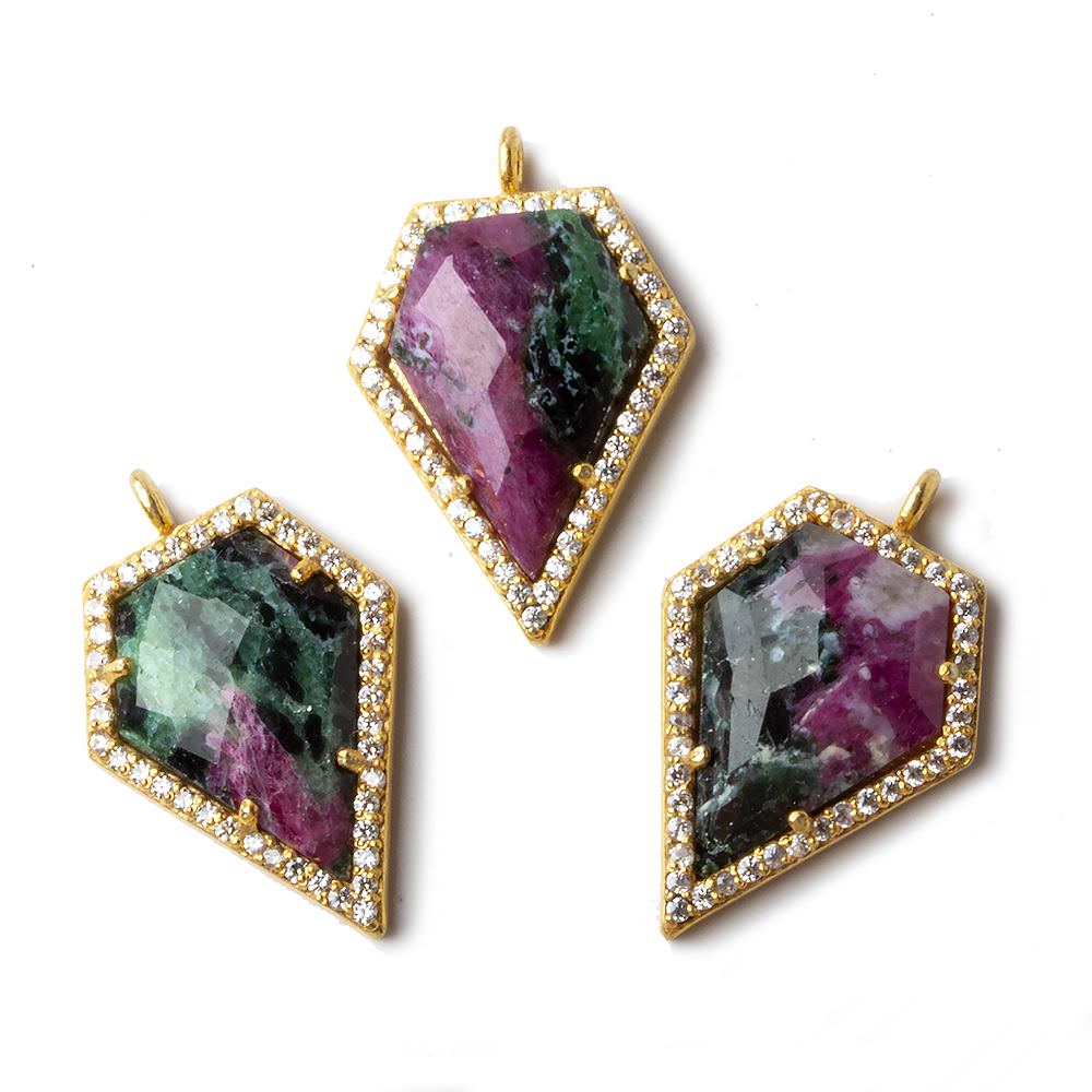 21x17mm Vermeil CZ Bezel Ruby in Zoisite Modified Shield Pendant 1 piece