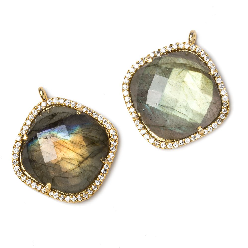 21x21mm Vermeil CZ Bezel Labradorite Pillow Pendant