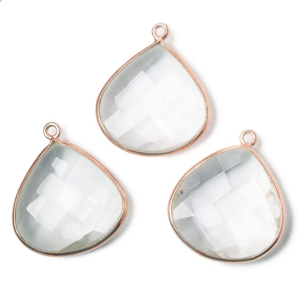 21x21mm Rose Gold Bezeled Crystal Quartz faceted heart Pendant 1 piece