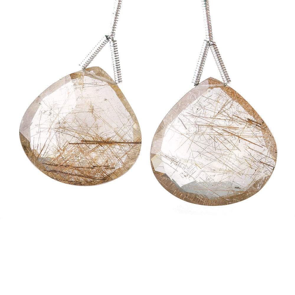 21x21mm Rutilated Quartz Faceted Heart Focal Bead 2 pieces