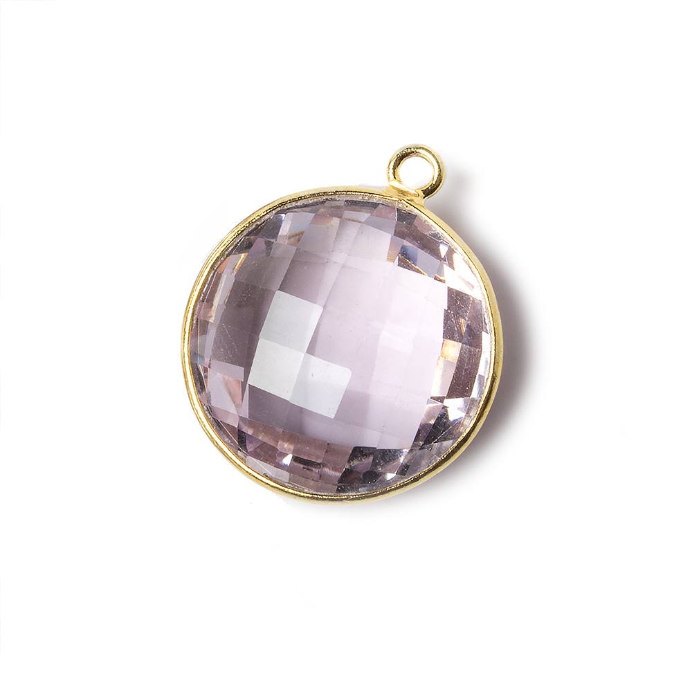 21x21mm Vermeil Bezel Pink Amethyst faceted coin Pendant 1 piece