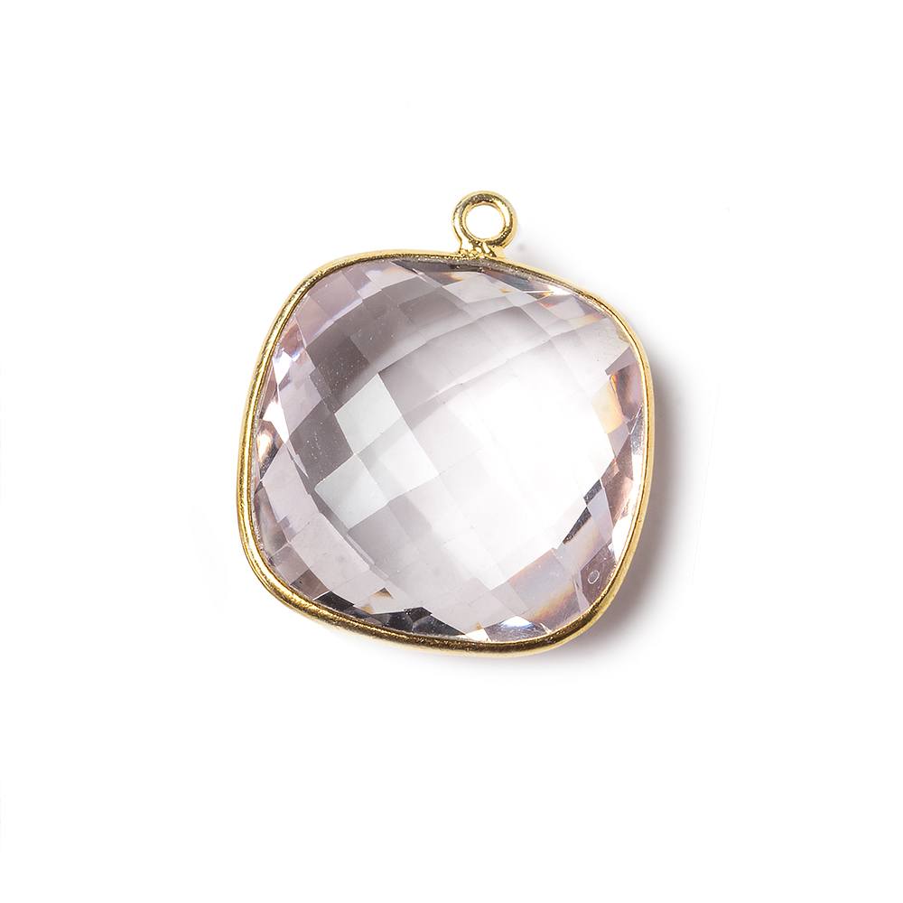 21x21mm Vermeil Bezel Pink Amethyst faceted pillow Pendant 1 piece