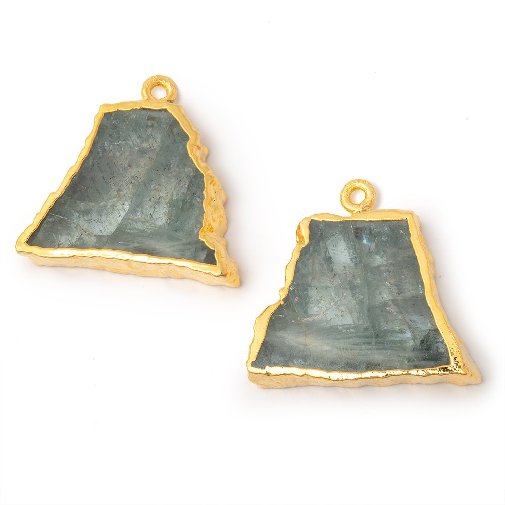 21x24mm Gold Leafed Moss Aquamarine Slice Pendant Focal Set of 2