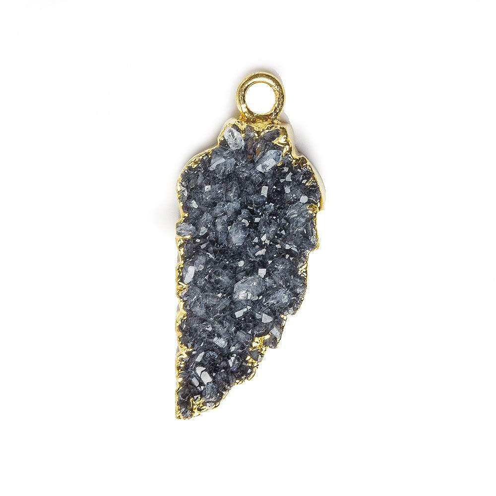 21x9mm Gold Leafed Grey Black Drusy Feather Pendant 1 piece