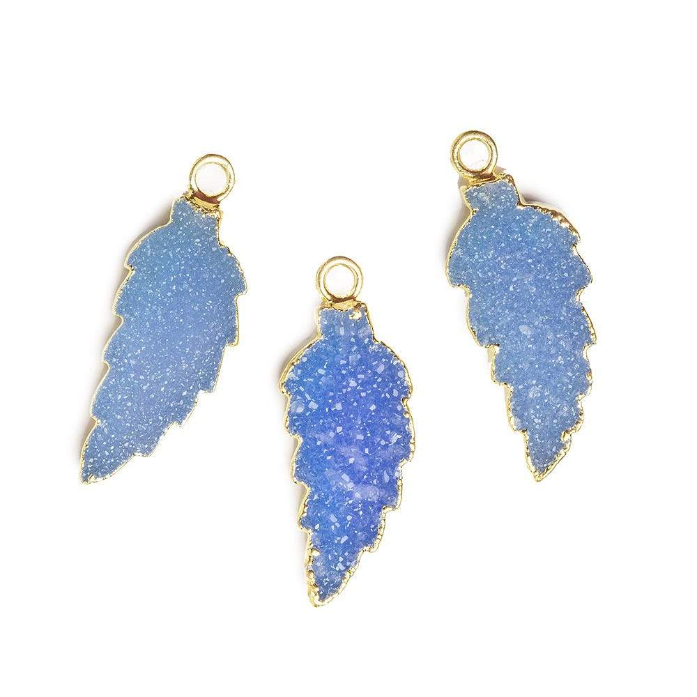 21x9mm Gold Leafed Santorini Blue Drusy Feather Pendant 1 piece