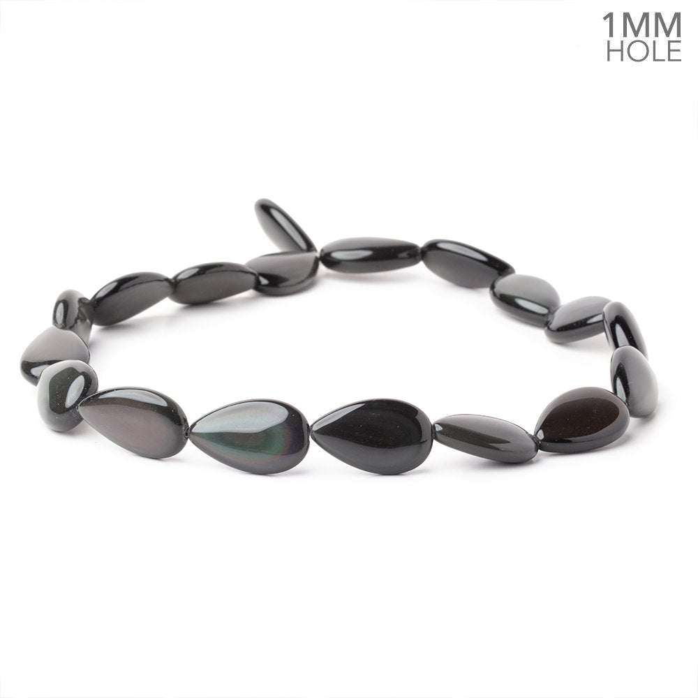 22.5x14mm Rainbow Obsidian Plain Pear 16 inch 18 Beads 1mm Hole AAA