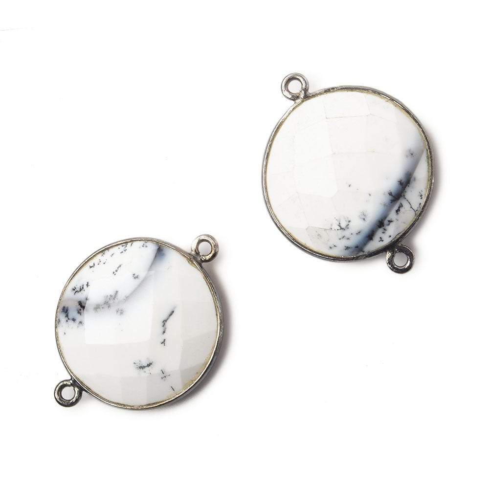 22mm Black Gold .925 Bezeled Dendritic Opal opaque Coin Focal Bead Connector 1 pc