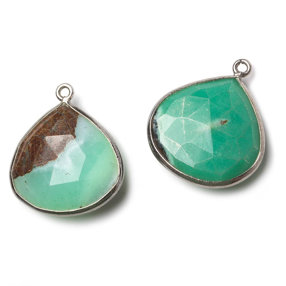 22mm Black Gold .925 Chrysoprase & Matrix faceted heart 1 ring Pendant 1 piece