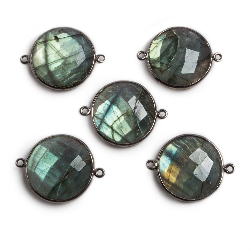 22mm Black Gold Bezeled Labradorite Coin Focal Bead Connector 1 pc