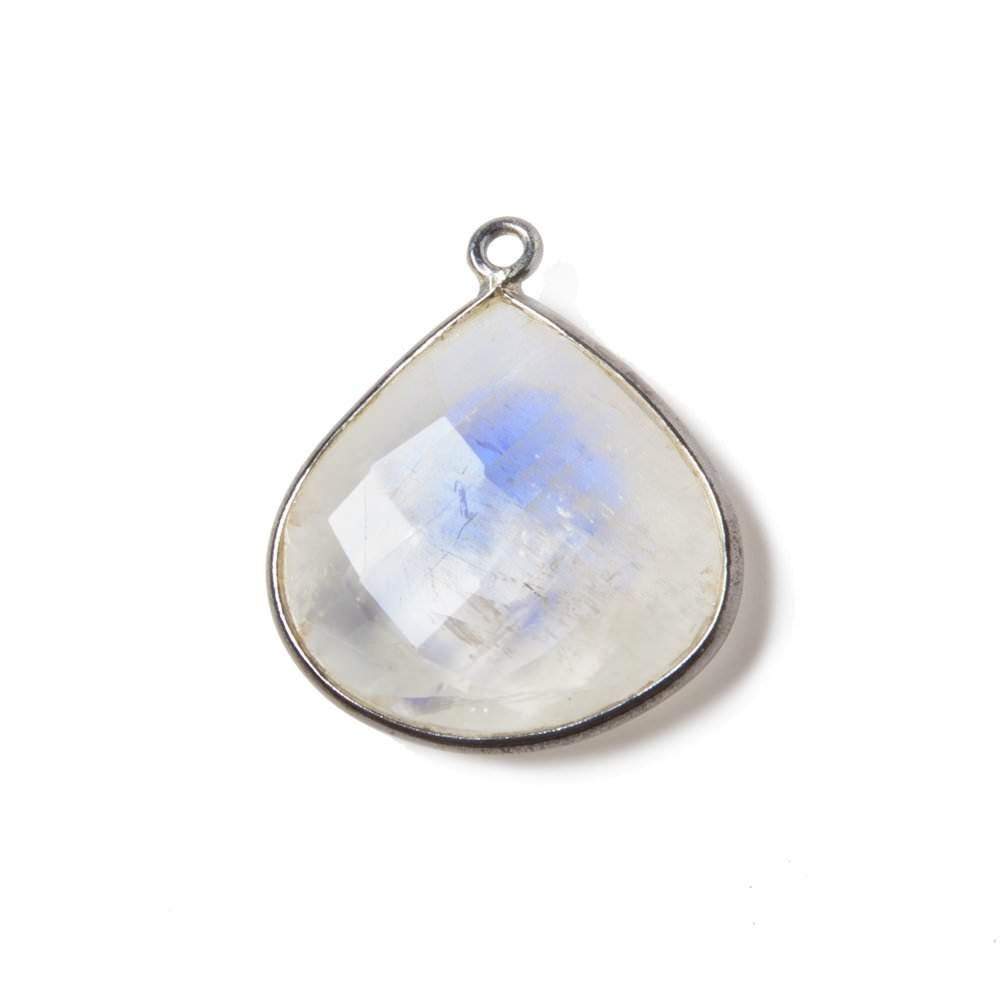 22mm Oxidized Silver Bezeled Rainbow Moonstone faceted heart Pendant 1 pc