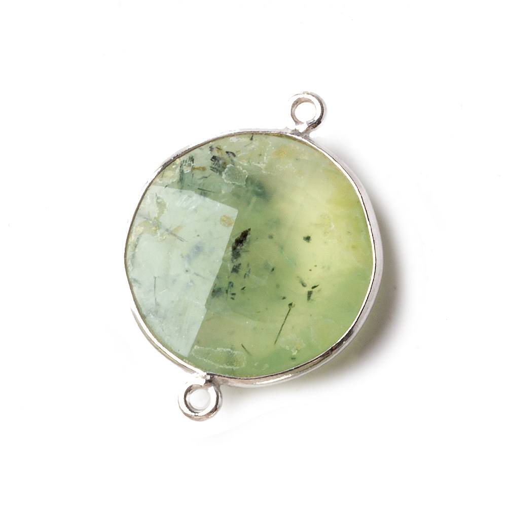 22mm Silver .925 Bezeled Prehnite Coin Focal Bead Connector 1 piece