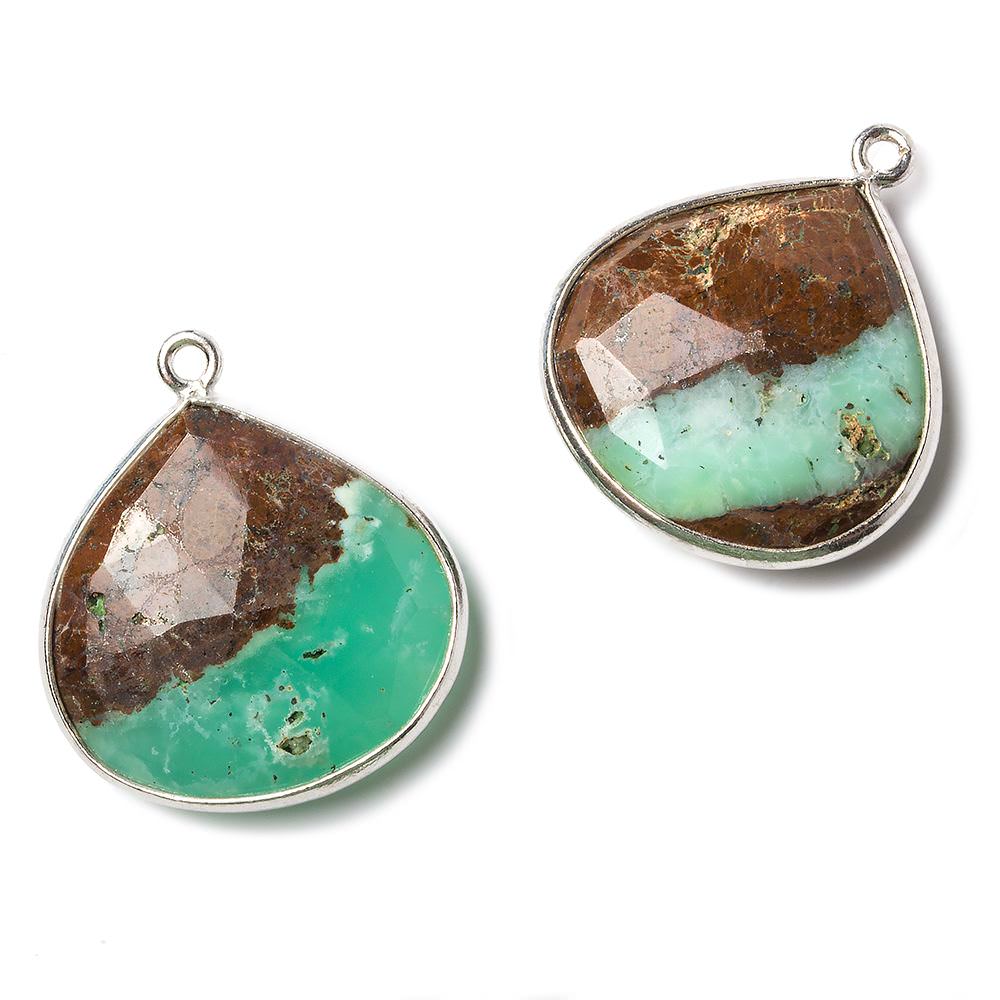 22mm Silver Chrysoprase & Matrix faceted heart 1 ring Pendant 1 piece