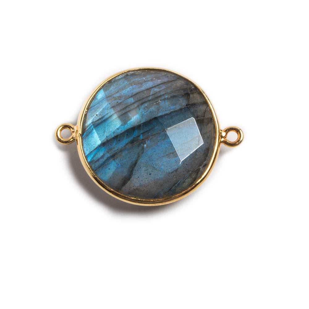 22mm Vermeil Bezeled Labradorite Coin Focal Bead Connector 1 pc