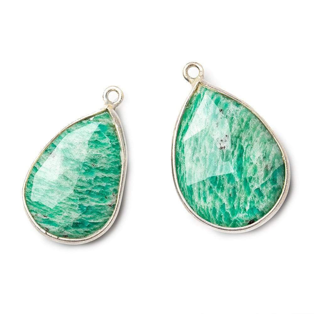 22x13mm Sterling Silver Bezeled Amazonite Faceted Pear Focal Bead 1 piece