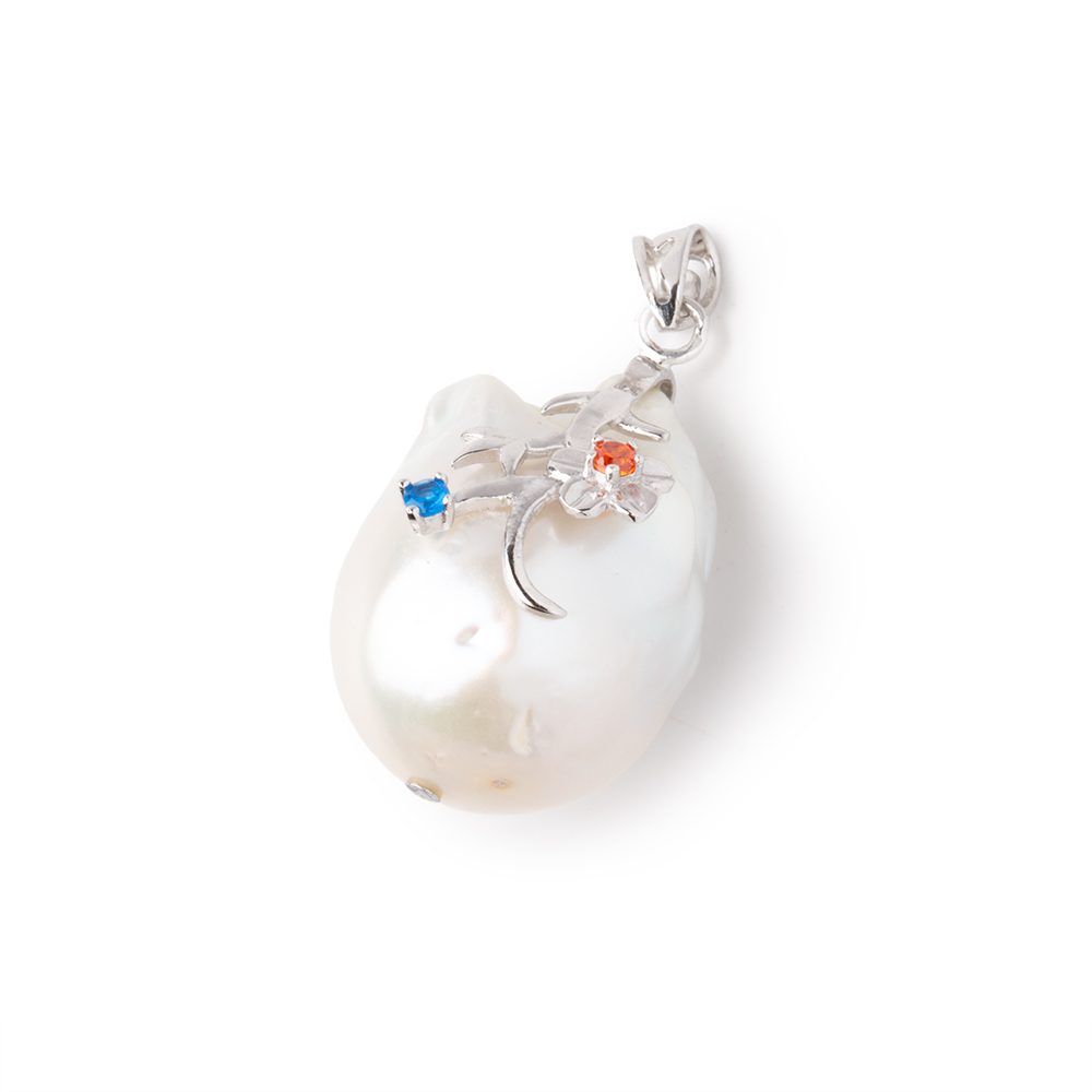 22x16.5mm White Ultra Baroque .925 Silver Pendant focal 1 piece