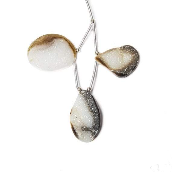 22x18-26x15mm Tri-Color Agate Drusy Freeform Focal Bead Set of 3