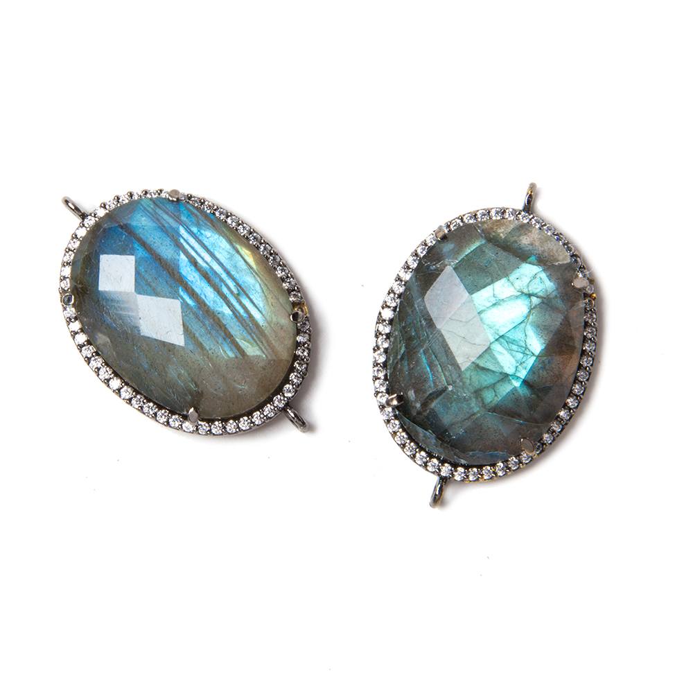 22x18mm Black Gold Bezeled White CZ & Labradorite Faceted Oval Connector 1 pc
