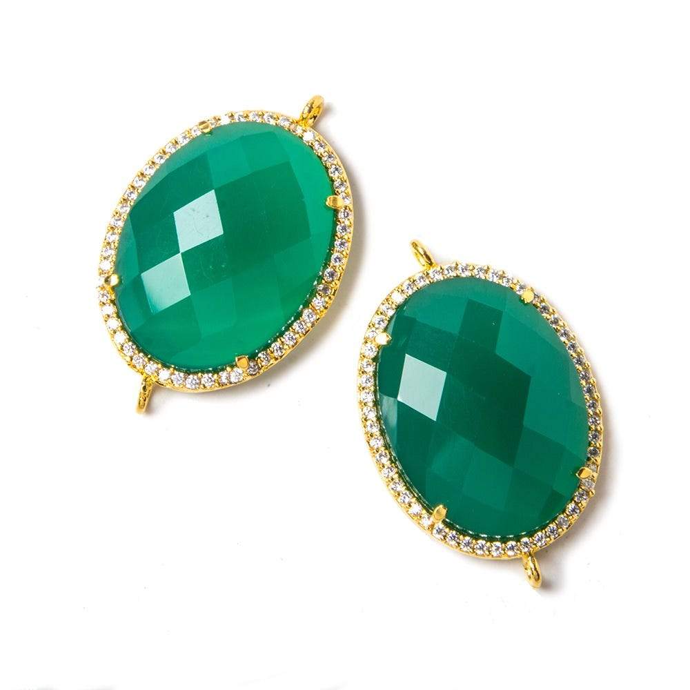 22x18mm Vermeil Bezeled White CZ & Green Onyx Oval Connector 1 pc