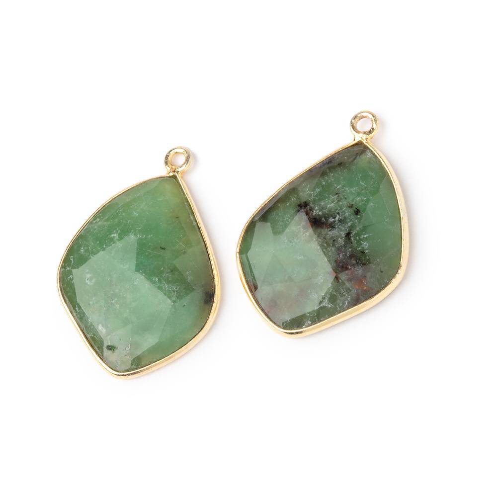 22x18mm Vermeil Bezel Chrysoprase Faceted Freeform Set of 2 Pendants