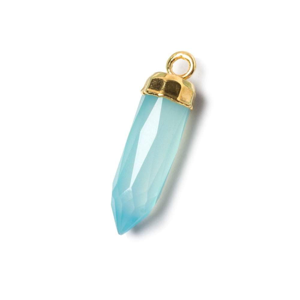 22x6mm Gold Leafed SeaBlue Chalcedony Spike Pendants 1 piece