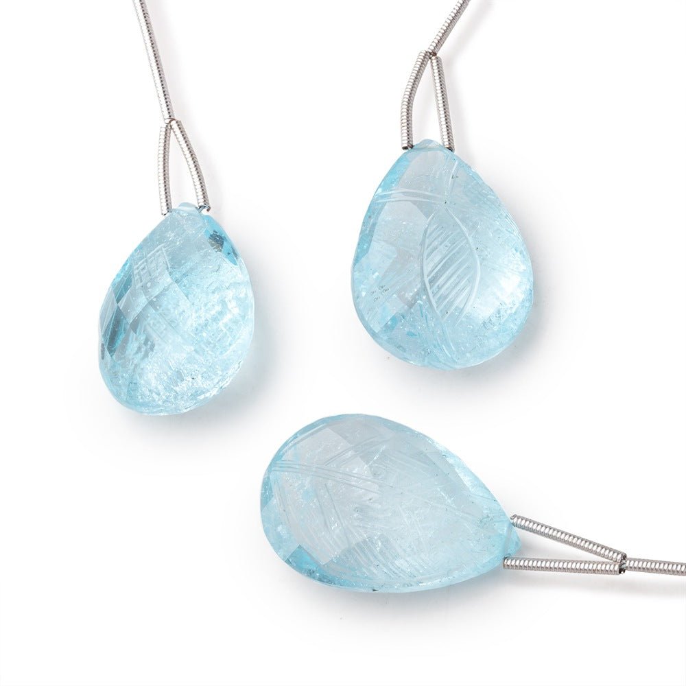 23-25mm Sky Blue Topaz Hand Carved Pear Focal Bead 1 piece