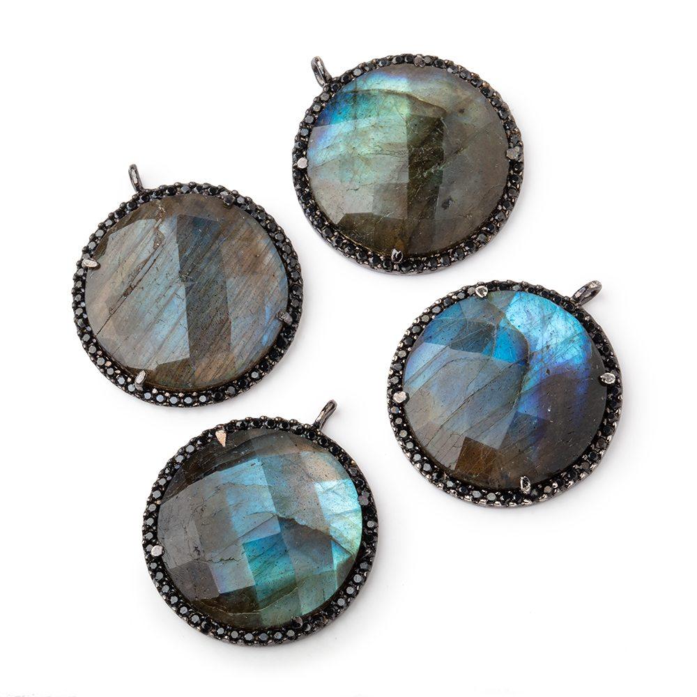 23mm Black Gold & Black CZ Bezel Labradorite Coin Pendant 1 Focal Bead