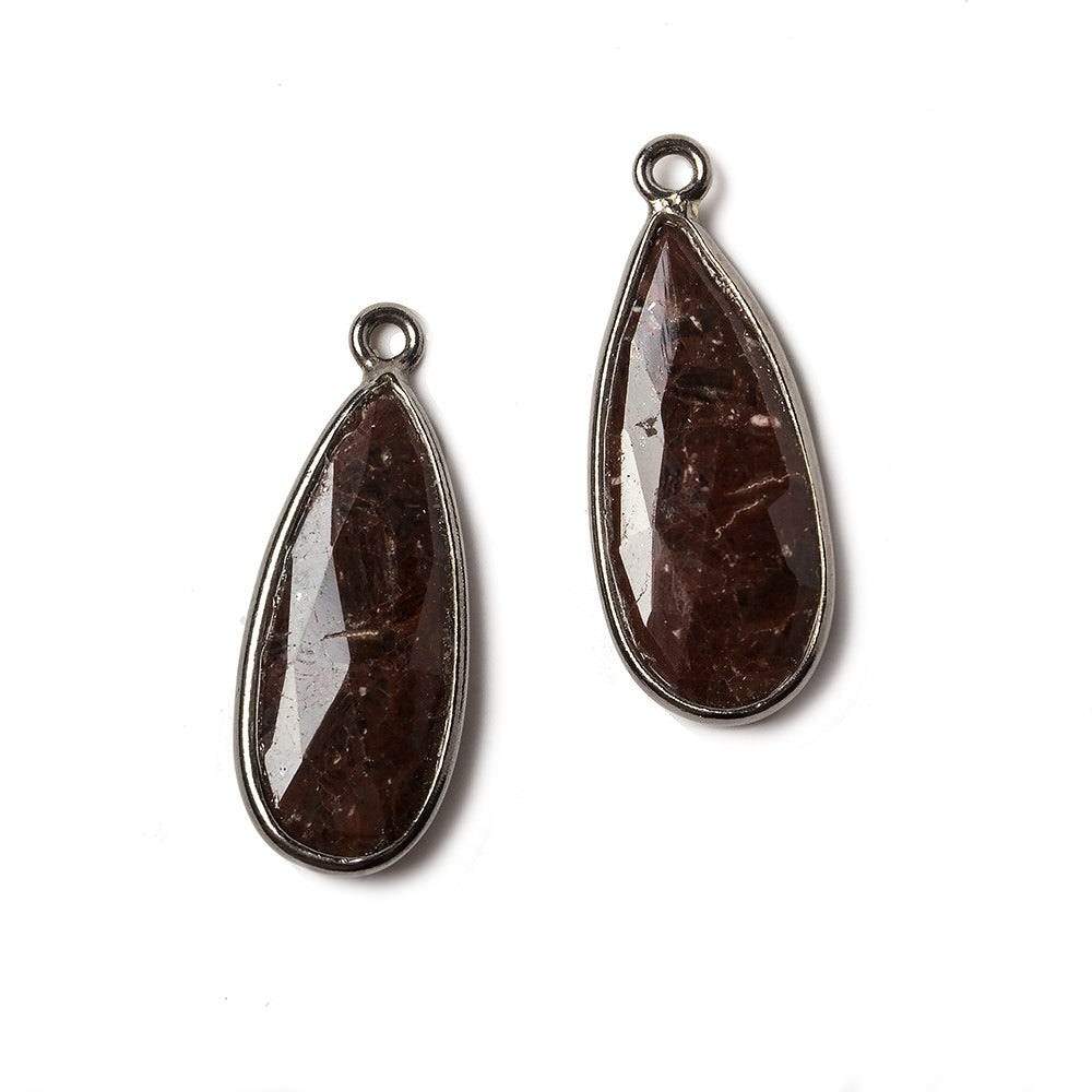 23x10mm Oxidized Silver Bezel Coconut Brown Jasper Pear Pendant Set of 2