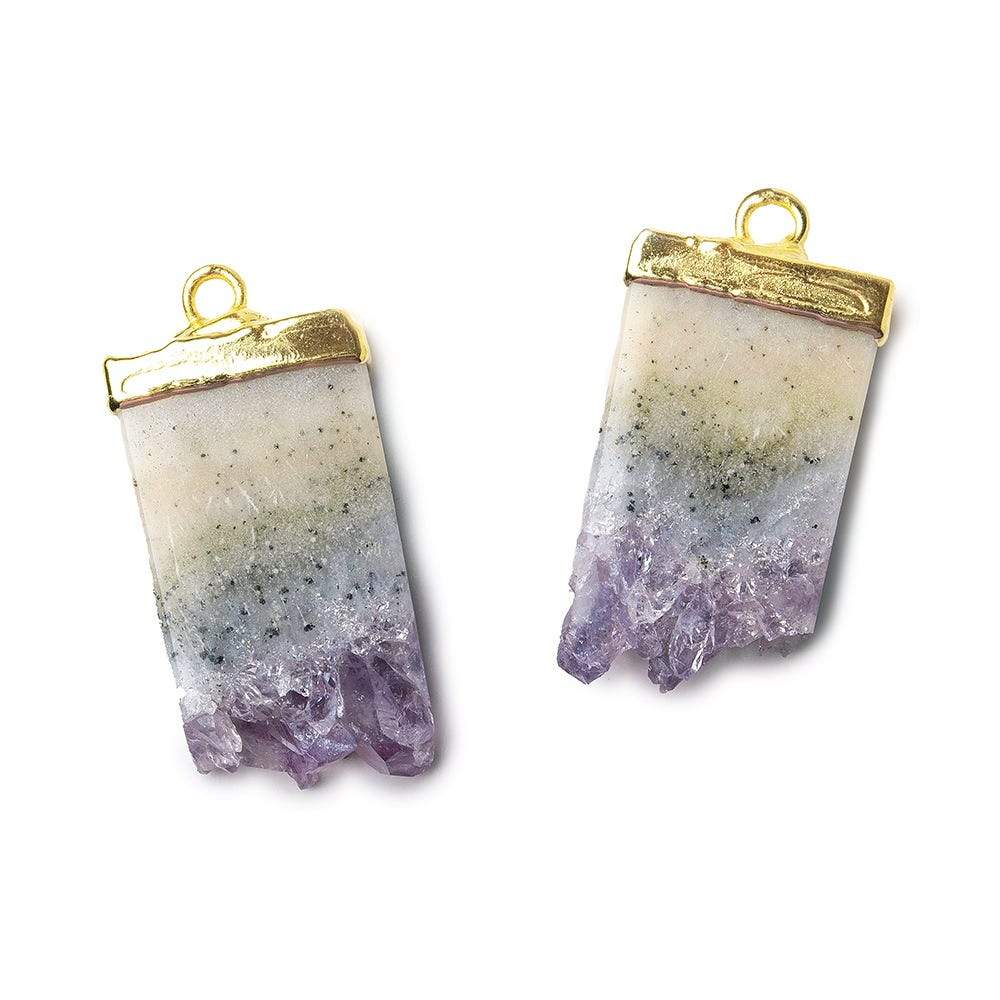 23x13mm Gold Leafed Bolivian Amethyst Slice Pendant Set of 2