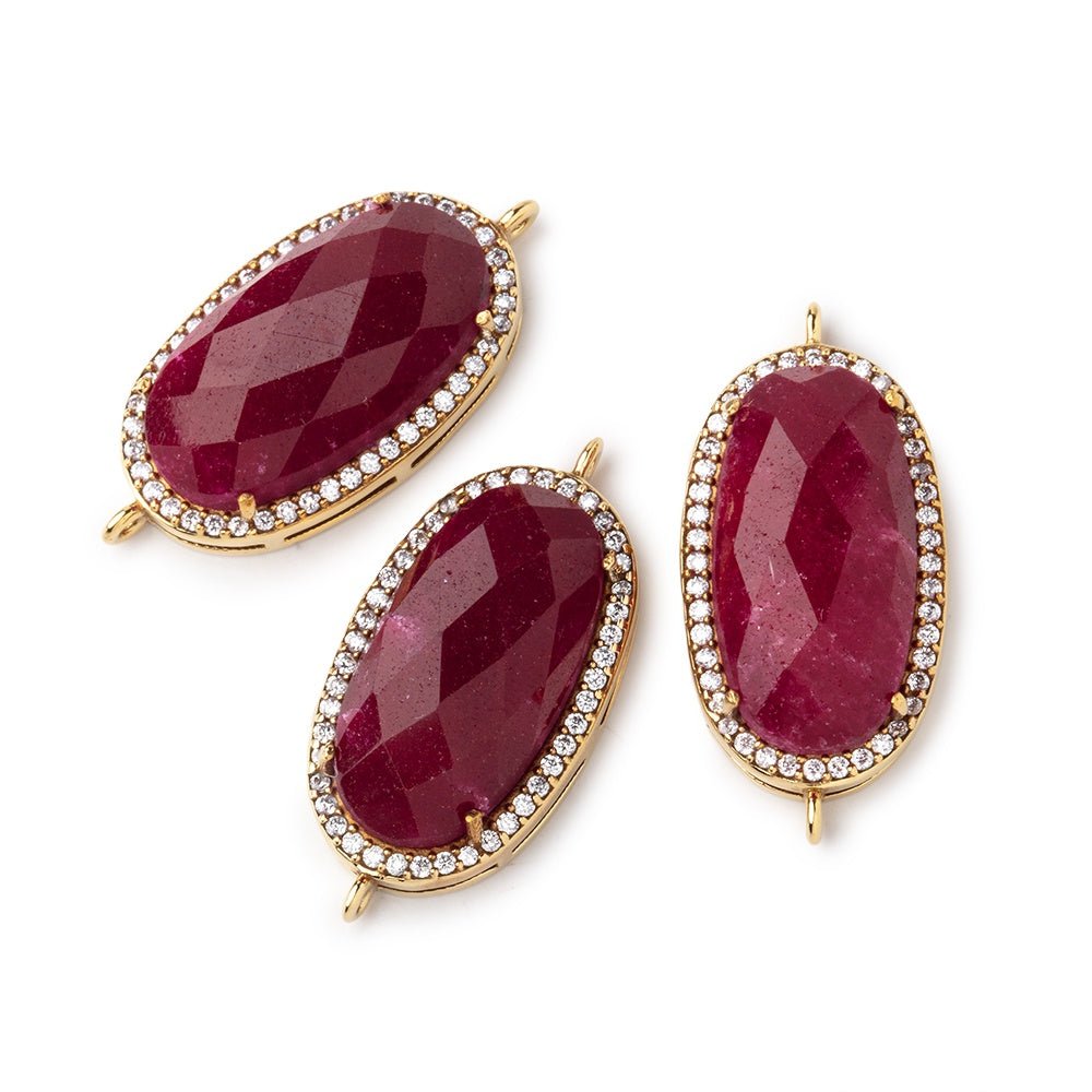 23x13mm Gold Plated CZ Bezel Ruby Oval Connector 1 Focal Bead
