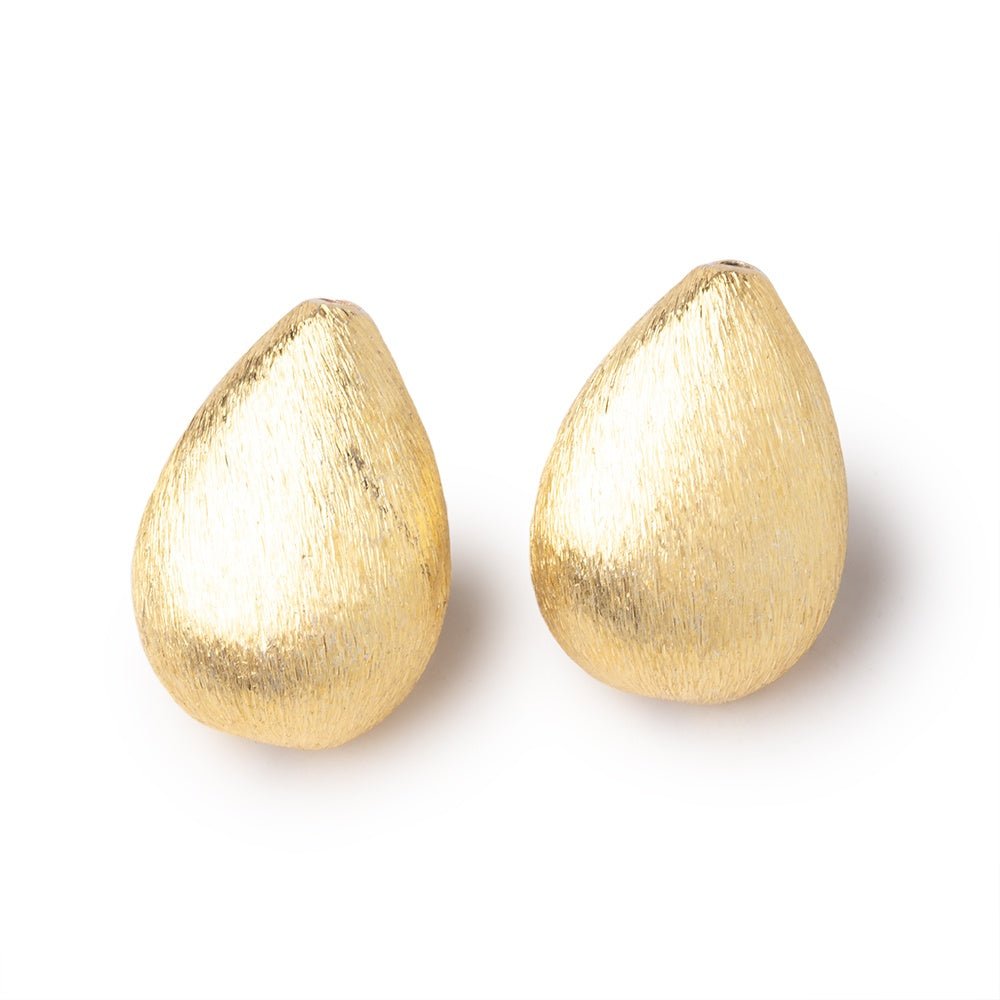 23x16mm 22kt Gold Plated Copper Brushed Puffy Pear Set of 2 Beads