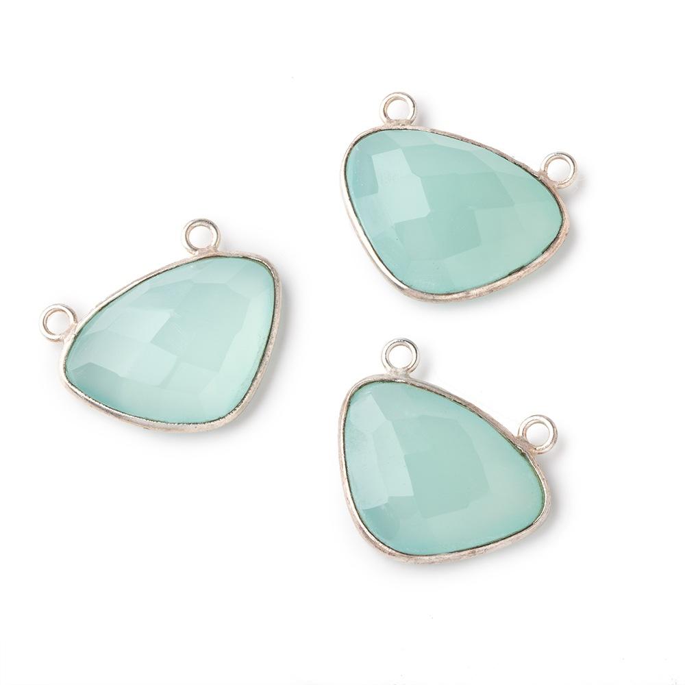23x16mm Silver Bezel Seafoam Chalcedony Faceted Cleftless Heart Connector 1 piece