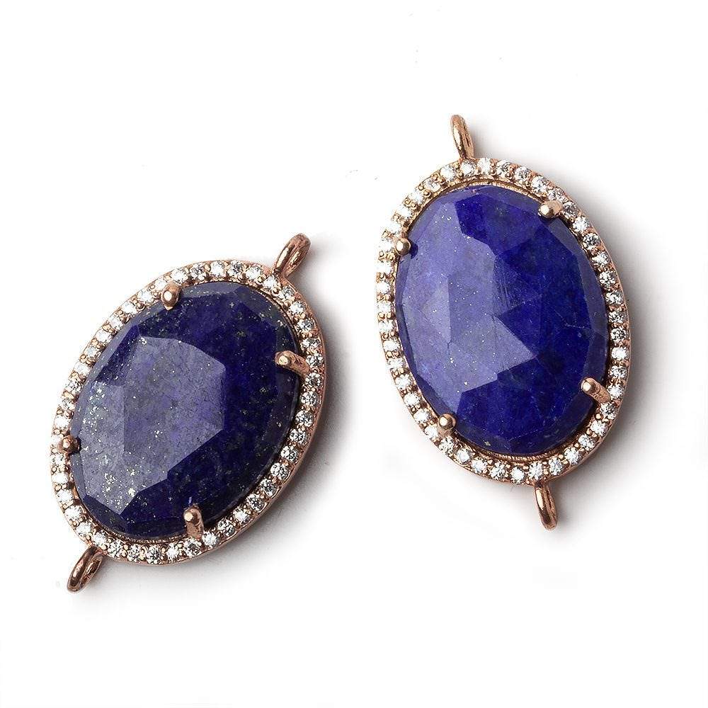 23x17mm Rose Gold CZ Bezel Lapis Lazuli Oval Connector 1 piece