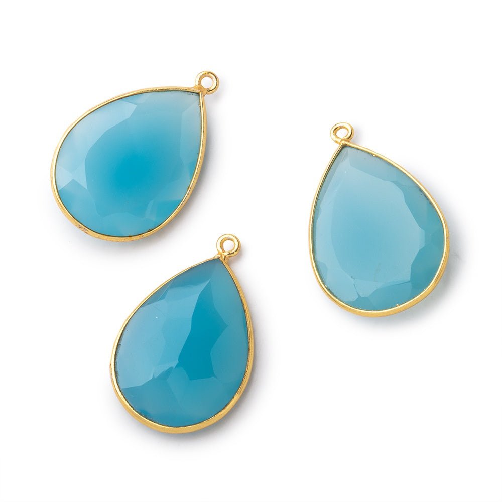 23x17mm Vermeil Bezel Santorini Blue Chalcedony Faceted Pear 1 Pendant