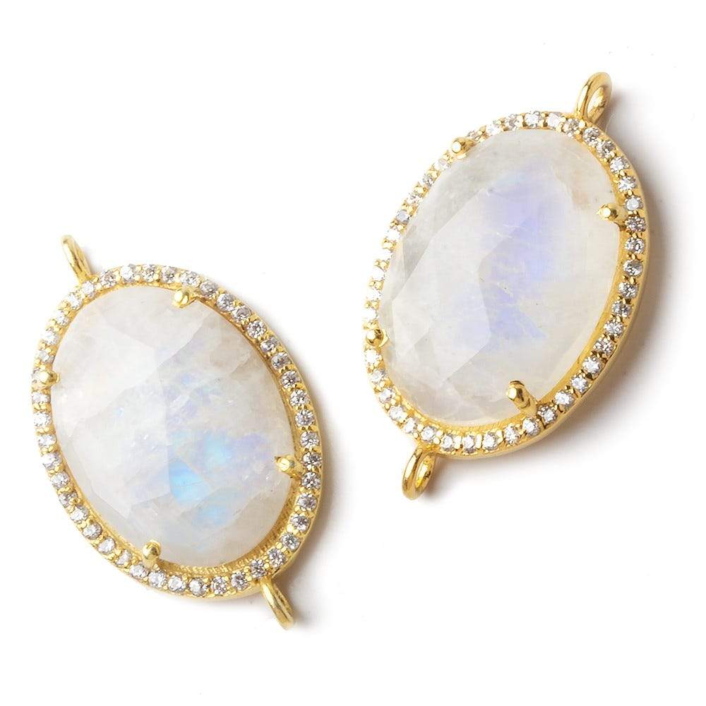 23x17mm Vermeil CZ Bezel Rainbow Moonstone Oval Connector 1 piece