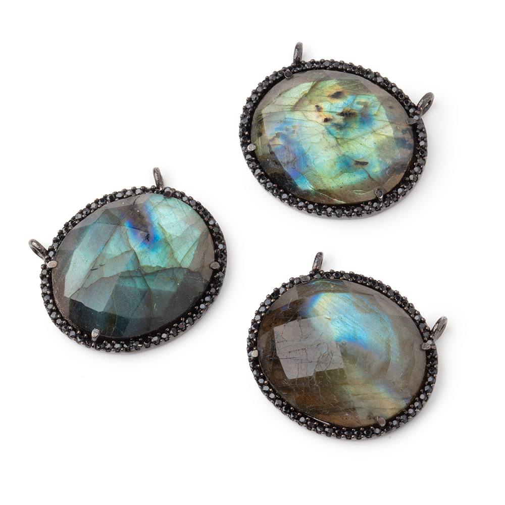23x18mm Black Gold & Black CZ Bezel Labradorite Oval East West Connector 1 Focal Bead