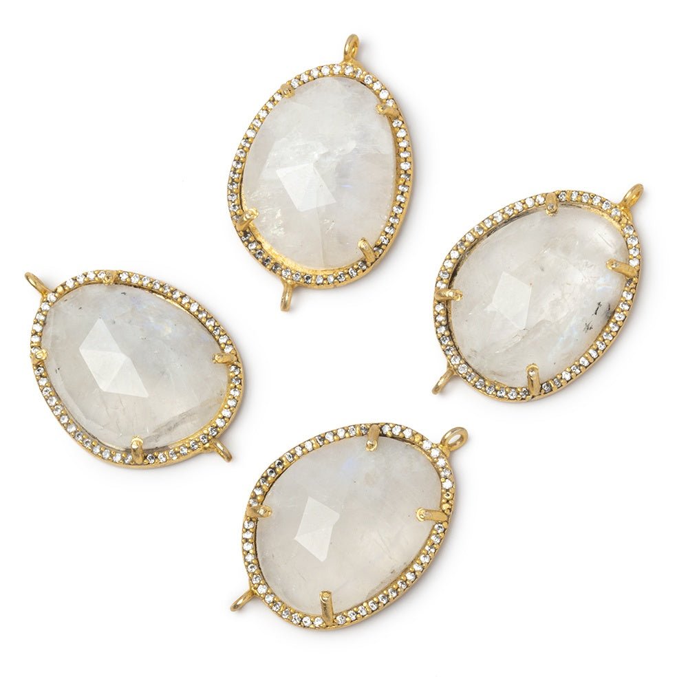 23x19mm Vermeil CZ Bezel Rainbow Moonstone Faceted Nugget Connector 1 Focal