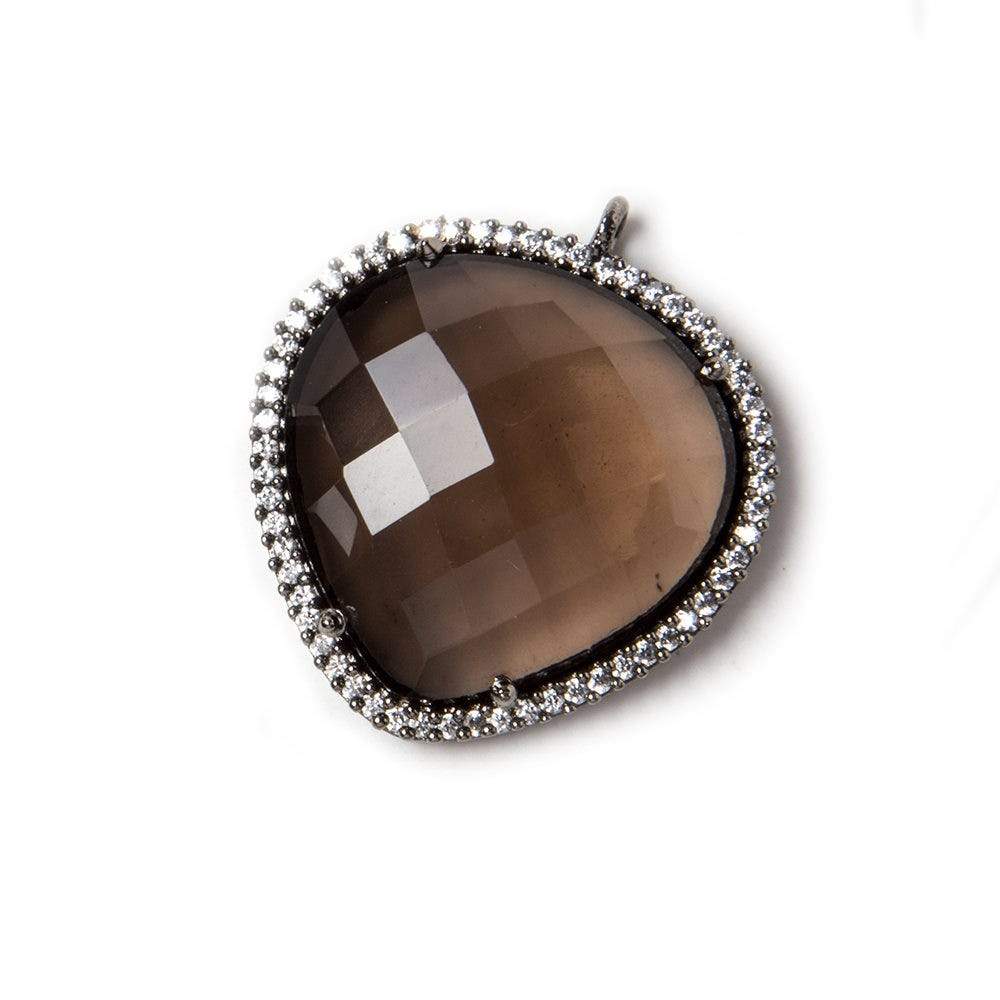 23x23mm Black Gold Bezeled White CZ & Brown Quartz faceted heart Pendant 1 pc