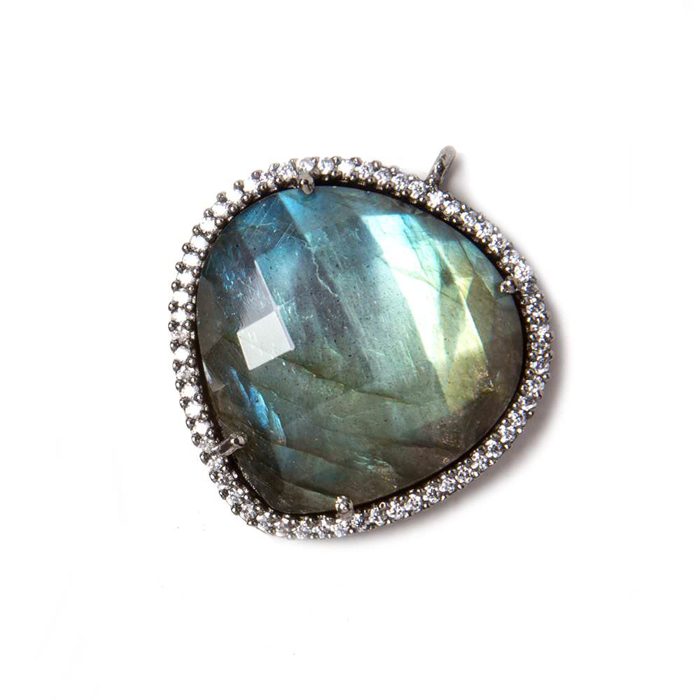 23x23mm Gunmetal Bezeled White CZ & Labradorite faceted heart Pendant 1 pc