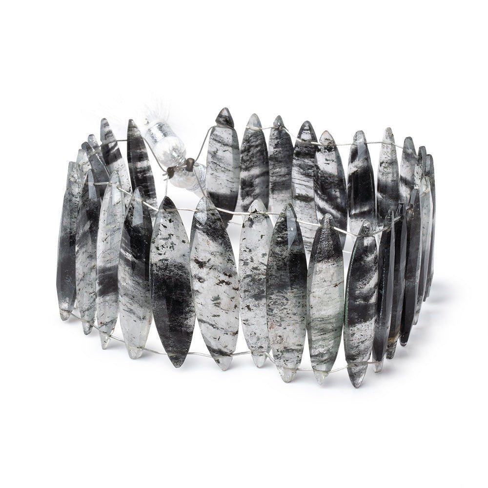 23x6-30x7mm Black Moss Quartz Double Drill Marquise Beads 7.5 inch 29 pieces
