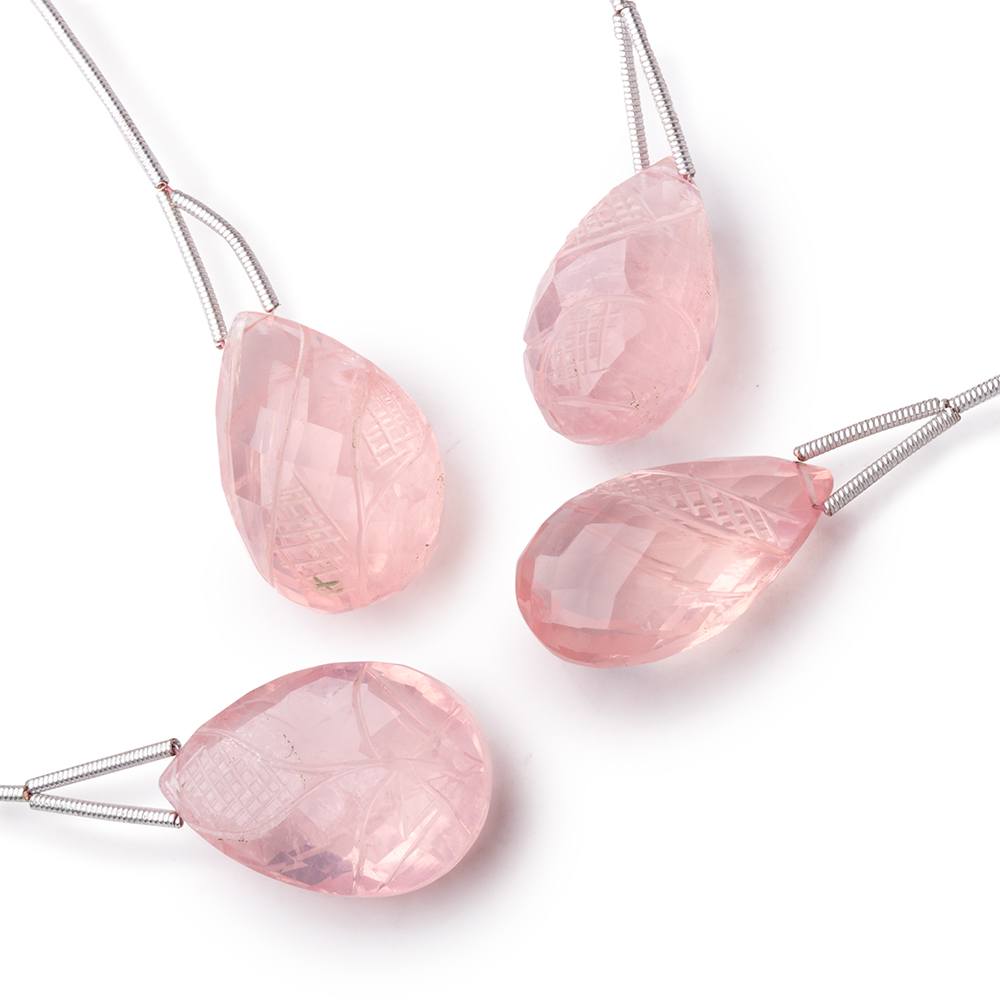 24-27mm Rose Quartz Hand Carved Pear Focal Bead 1 piece